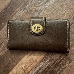 Coach Brown Leather Wallet with Gold Turnlock